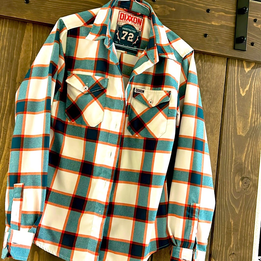 Women’s Dixxon Flannel- Teal, Orange, White. Miami Dolphins